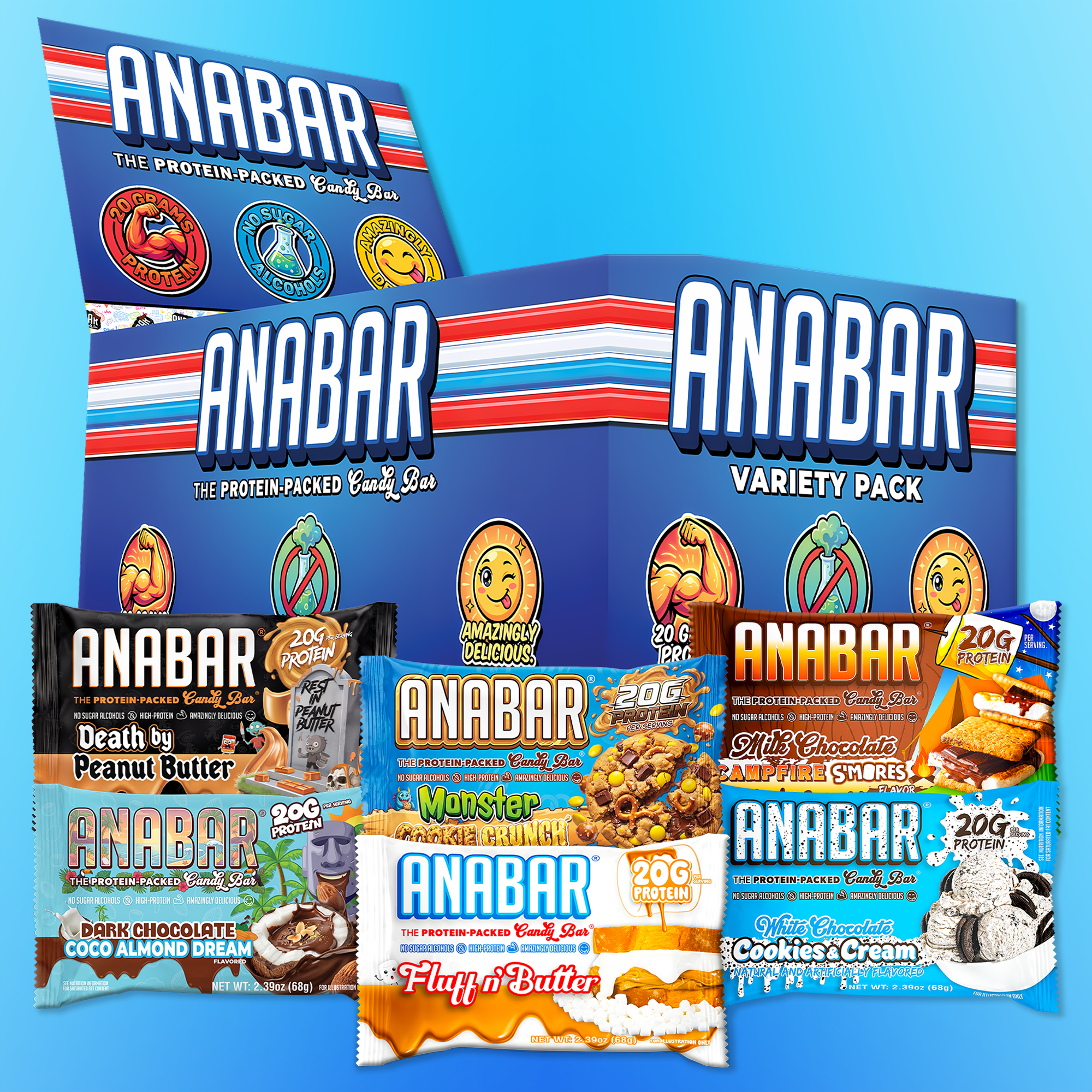 The Anabar Variety Pack - 12 Bars by The Anabar offers a tempting selection of flavors, including limited-time options like Dark Chocolate Sea Salt Caramel and Monster Cookie Crunch—perfect for discovering new favorites.